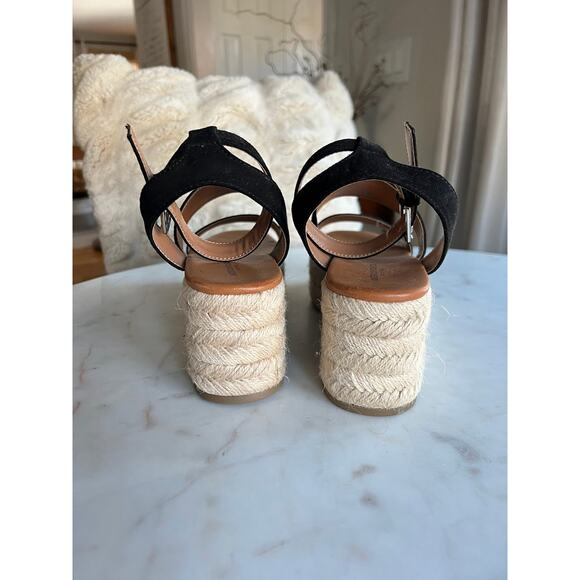 NWOT American Eagle Black Suede Chunky Jute Platform Wedge Sandals - Picture 8 of 8